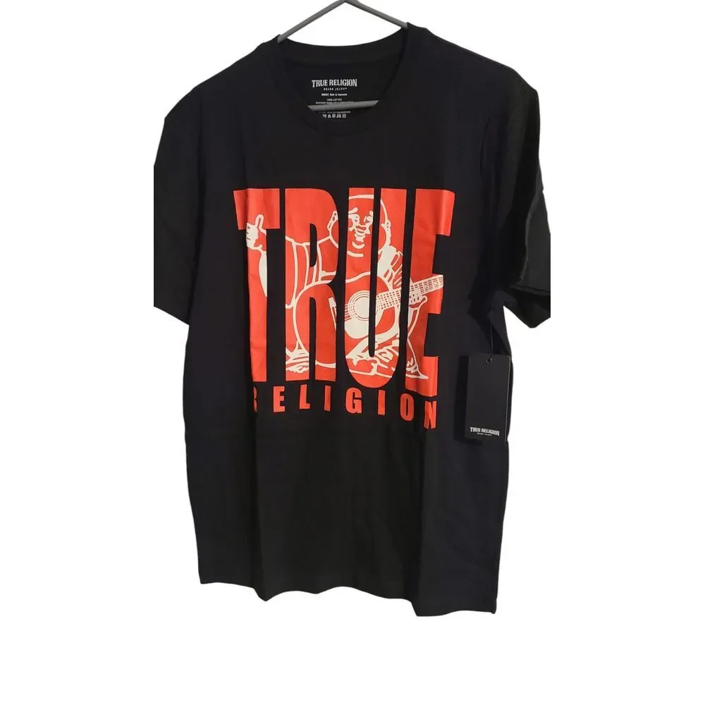 Men's True Religion‎ Navy Graphic Crewneck Buddha Brand Logo Tee Shirt Size Med